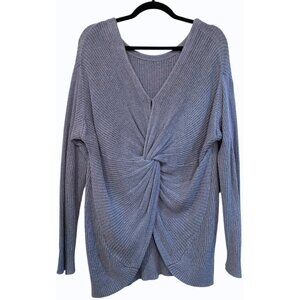 Market & Spruce | Dusty Blue Fallan Twist Back Sweater Long Sleeve | XL